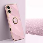 For iPhone 16 XINLI Straight Edge 6D Electroplate TPU Phone Case with Ring Holder(Cherry Purple) - 1