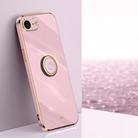 For iPhone 16e XINLI Straight Edge 6D Electroplate TPU Phone Case with Ring Holder(Cherry Purple) - 1