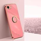 For iPhone 16e XINLI Straight Edge 6D Electroplate TPU Phone Case with Ring Holder(Hawthorn Red) - 1