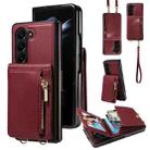 For Samsung Galaxy Z Fold5 5G Crossbody Lanyard Zipper Wallet Leather Phone Case(Wine Red) - 1