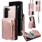 For Samsung Galaxy Z Fold5 5G Crossbody Lanyard Zipper Wallet Leather Phone Case(Rose Gold) - 1