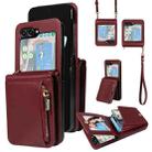 For Samsung Galaxy Z Flip5 5G Crossbody Lanyard Zipper Wallet Leather Phone Case(Wine Red) - 1