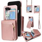 For Samsung Galaxy Z Flip5 5G Crossbody Lanyard Zipper Wallet Leather Phone Case(Rose Gold) - 1