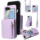 For Samsung Galaxy Z Flip5 5G Crossbody Lanyard Zipper Wallet Leather Phone Case(Purple) - 1