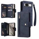 For Google Pixel 8 Rivet Buckle 9 Cards Three Fold Leather Phone Case(Blue) - 1