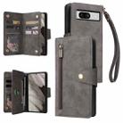 For Google Pixel 8 Rivet Buckle 9 Cards Three Fold Leather Phone Case(Grey) - 1