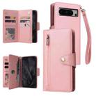 For Google Pixel 8 Pro Rivet Buckle 9 Cards Three Fold Leather Phone Case(Rose Gold) - 1