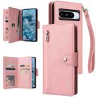 For Google Pixel 8a Rivet Buckle 9 Cards Three Fold Leather Phone Case(Rose Gold) - 1