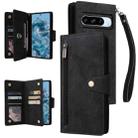 For Google Pixel 8a Rivet Buckle 9 Cards Three Fold Leather Phone Case(Black) - 1