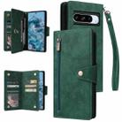 For Google Pixel 8a Rivet Buckle 9 Cards Three Fold Leather Phone Case(Green) - 1