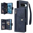 For Google Pixel 8a Rivet Buckle 9 Cards Three Fold Leather Phone Case(Blue) - 1