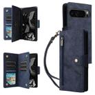 For Google Pixel 9 Pro Rivet Buckle 9 Cards Three Fold Leather Phone Case(Blue) - 1