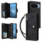 For Google Pixel 9 Rivet Buckle 9 Cards Three Fold Leather Phone Case(Black) - 1