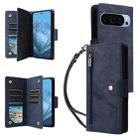 For Google Pixel 9 Rivet Buckle 9 Cards Three Fold Leather Phone Case(Blue) - 1