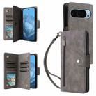 For Google Pixel 9 Rivet Buckle 9 Cards Three Fold Leather Phone Case(Grey) - 1