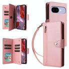 For Google Pixel 9a Rivet Buckle 9 Cards Three Fold Leather Phone Case(Rose Gold) - 1