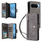 For Google Pixel 10 / 10 Pro Rivet Buckle 9 Cards Three Fold Leather Phone Case(Grey) - 1