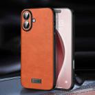 For iPhone 16 Plus SULADA Shockproof TPU Hybrid Handmade Leather Phone Case(Orange) - 1