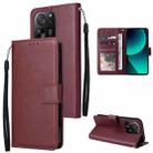 For Xiaomi 13T / 13T Pro 3-Card Slots Multifunctional Leather Phone Case(Wine Red) - 1