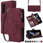 For Samsung Galaxy Z Fold5 5G Crossbody Multi-card Slot Wallet Zipper Leather Phone Case(Wine Red) - 1