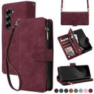 For Samsung Galaxy Z Fold6 5G Crossbody Multi-card Slot Wallet Zipper Leather Phone Case(Wine Red) - 1