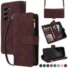 For Samsung Galaxy Z Fold6 5G Crossbody Multi-card Slot Wallet Zipper Leather Phone Case(Coffee) - 1