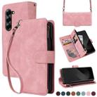 For Samsung Galaxy Z Fold6 5G Crossbody Multi-card Slot Wallet Zipper Leather Phone Case(Pink) - 1