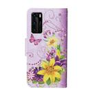 For Huawei P40 Colored Drawing Pattern Horizontal Flip Leather Case with Holder & Card Slots & Wallet(Yellow Flower Butterfly) - 3