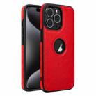 For iPhone 15 Pro Leather Texture Stitching Phone Case(Red) - 1