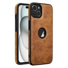 For iPhone 15 Leather Texture Stitching Phone Case(Brown) - 1