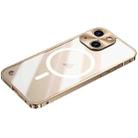 For iPhone 15 Plus Metal Frame Frosted PC Shockproof MagSafe Case(Gold) - 1