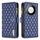 For Huawei Mate 60 Pro/Mate 60 Pro+ Diamond Lattice Zipper Wallet Leather Flip Phone Case(Blue) - 1
