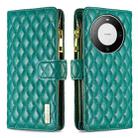 For Huawei Mate 60 Pro/Mate 60 Pro+ Diamond Lattice Zipper Wallet Leather Flip Phone Case(Green) - 1