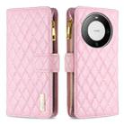 For Huawei Mate 60 Pro/Mate 60 Pro+ Diamond Lattice Zipper Wallet Leather Flip Phone Case(Pink) - 1