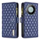For Huawei Mate 60 Diamond Lattice Zipper Wallet Leather Flip Phone Case(Blue) - 1