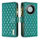 For Huawei Mate 60 Diamond Lattice Zipper Wallet Leather Flip Phone Case(Green) - 1