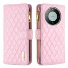 For Huawei Mate 60 Diamond Lattice Zipper Wallet Leather Flip Phone Case(Pink) - 1