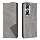 For Honor 90 Pro Rhombus Texture Magnetic Leather Phone Case(Grey) - 1