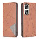 For Honor 90 Pro Rhombus Texture Magnetic Leather Phone Case(Brown) - 1