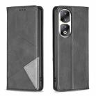 For Honor 90 Pro Rhombus Texture Magnetic Leather Phone Case(Black) - 1