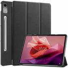 For Lenovo Tab P12/Xiaoxin Pad Pro 12.7 inch Custer Solid Color 3-Fold Stand Leather Tablet Case(Black) - 1