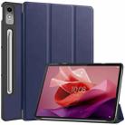 For Lenovo Tab P12/Xiaoxin Pad Pro 12.7 inch Custer Solid Color 3-Fold Stand Leather Tablet Case(Dark Blue) - 1