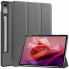 For Lenovo Tab P12/Xiaoxin Pad Pro 12.7 inch Custer Solid Color 3-Fold Stand Leather Tablet Case(Grey) - 1