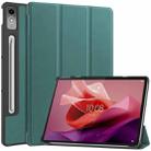 For Lenovo Tab P12/Xiaoxin Pad Pro 12.7 inch Custer Solid Color 3-Fold Stand Leather Tablet Case(Dark Green) - 1