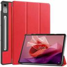 For Lenovo Tab P12/Xiaoxin Pad Pro 12.7 inch Custer Solid Color 3-Fold Stand Leather Tablet Case(Red) - 1