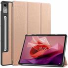 For Lenovo Tab P12/Xiaoxin Pad Pro 12.7 inch Custer Solid Color 3-Fold Stand Leather Tablet Case(Rose Gold) - 1