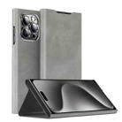 For iPhone 15 Pro Magnetic Napa Texture Leather Phone Case with Holder(Grey) - 1