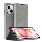 For iPhone 15 Plus Magnetic Napa Texture Leather Phone Case with Holder(Grey) - 1