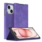 For iPhone 15 Plus Magnetic Napa Texture Leather Phone Case with Holder(Purple) - 1