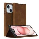 For iPhone 15 Plus Magnetic Napa Texture Leather Phone Case with Holder(Brown) - 1